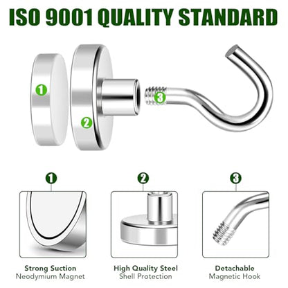 12 Pack Magnetic Hooks Heavy Duty 85lbs Strong Magnets