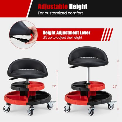 360° Rolling Mechanic Stool with 2 Tool Storage Trays