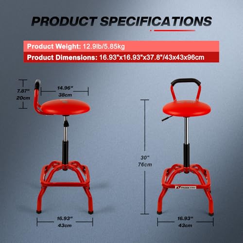 Garage Stool Adjustable Height Swivel Work Mechanic Shop Stool with Backrest