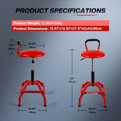 Garage Stool Adjustable Height Swivel Work Mechanic Shop Stool with Backrest