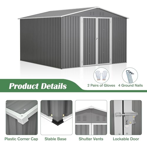 10 x 10FT Outdoor Metal Storage Shed with Lockable Door
