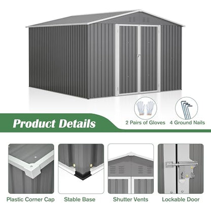 10 x 10FT Outdoor Metal Storage Shed with Lockable Door