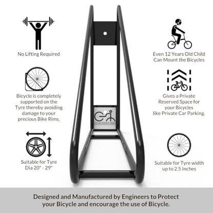 Bike Wall Mount Vertical Bike Hanger for Home Space Saving Rack Storage Mount for Garage or Home Bicycle Holder for Mountain Bikes Road Bikes Holds up to 77lbs Black (2 Count)