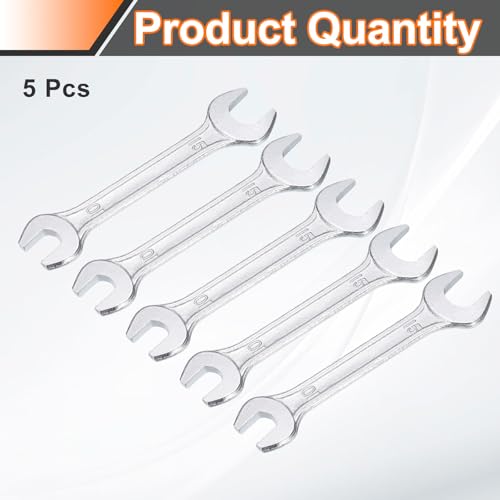 5pcs Double Open End Wrench 10mm x 15mm Metric 15 Degree Offset Angle Small Flat Head Wrench Galvanizing Open Ended Spanner for Automotive Repair Furniture Assembly (5 Count)