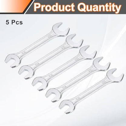 5pcs Double Open End Wrench 10mm x 15mm Metric 15 Degree Offset Angle Small Flat Head Wrench Galvanizing Open Ended Spanner for Automotive Repair Furniture Assembly (5 Count)