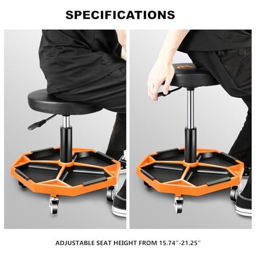 Adjustable Height Pneumatic Garage Seat Rolling Mechanic Stool with Tool Tray Storage