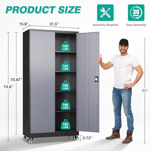 75" Tall Metal Storage Cabinet with Wheels