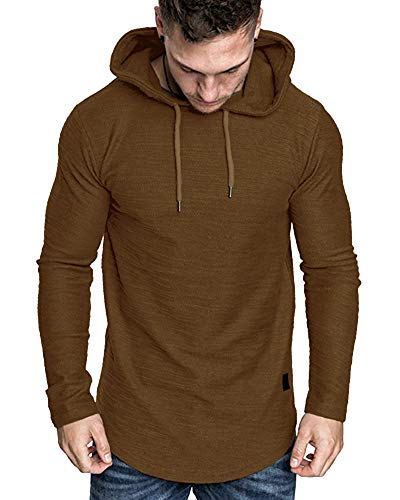 Mens Fashion Athletic Hoodies Sport Sweatshirt Solid Color Fleece Pullover Brown 3X