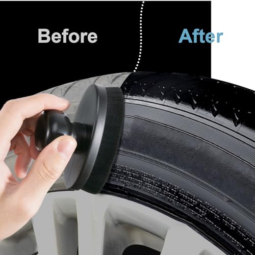Tire Shine Applicator Brush Large Vegan Oval Tire Shine Brush with Storage Stand for Vehicles Tire Shine Polish Wax and Car Wash