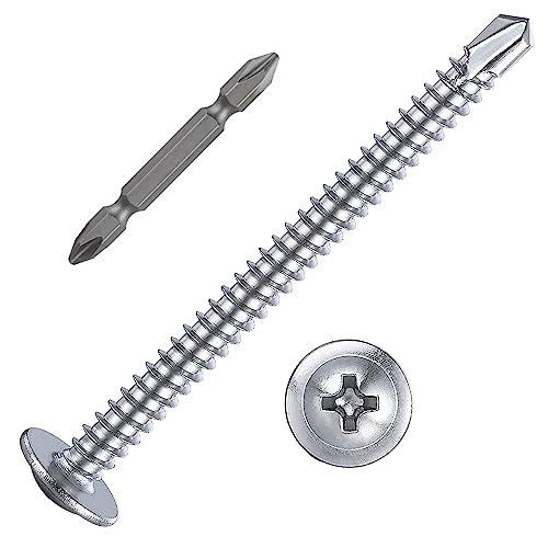100 pcs) Wensilon #10×2”for Sheet Metal Self-Tapping Screws 410 Stainless Steel Truss Head High-Strength Quick Tapping Screws