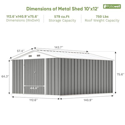 10x12 FT Metal Outdoor Storage Shed