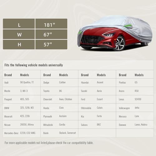 6 Layers Premium Full Car Cover Hard Shell Zipper Design Waterproof All Weather Weatherproof UV Sun Protection Snow Dust Storm Resistant Outdoor with Straps