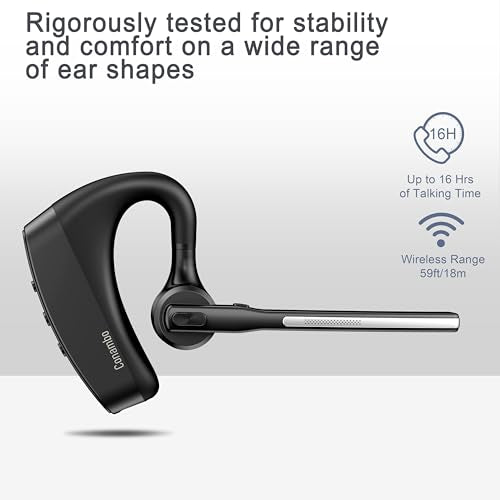 Bluetooth Headset 5.2 with CVC8.0 Dual Mic Noise Cancelling Bluetooth Earpiece 16Hrs Talktime Wireless Headset for Truck Driver iPhone Android Cell Phones
