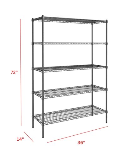 Black 5 Tier Metal Adjustable Freestanding Garage Storage Wire Shelving Unit