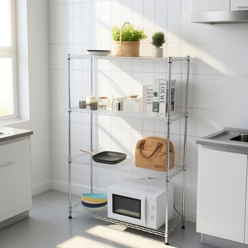 Heavy Duty 4 Tiers Chrome Steel Wire Shelving NSF Certified. Adjustable Storage Rack for Kitchen