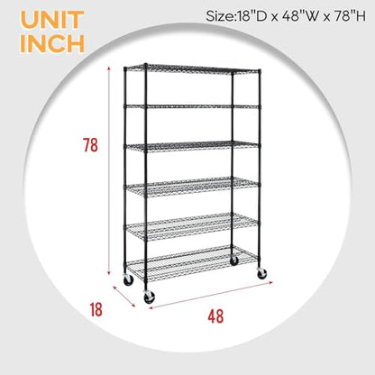 6 Tier Wire Shelf with Wheels
