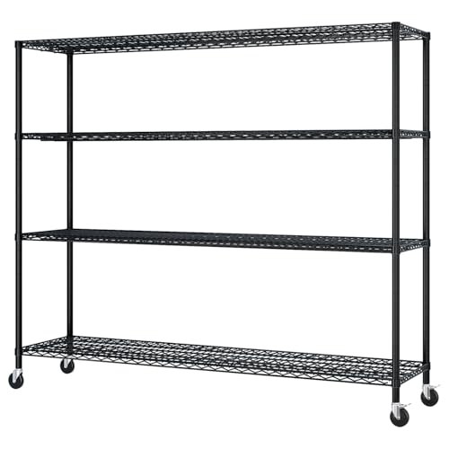 4 Tier Metal Storage Shelves 65''H Wire Shelving with Wheels for Storage Adjustable Heavy Duty Garage Shelving Storage Racks for Pantry Shelves Kitchen Office Garage