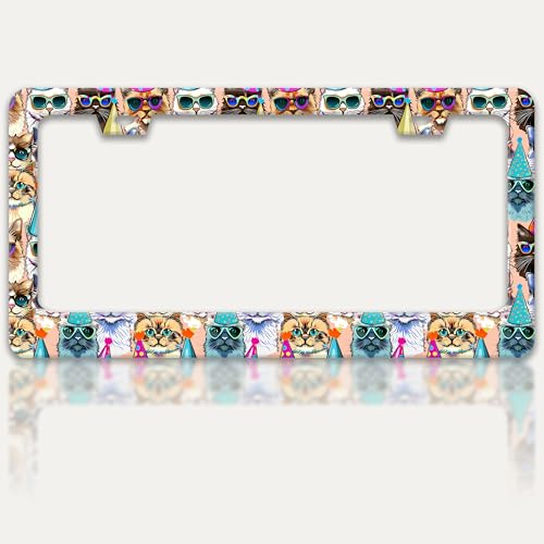 Funny Cat Pet License Plate Frame Stainless Steel Car Parts 2 Hole 6x12 in