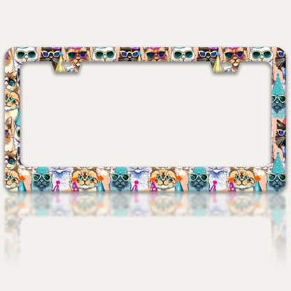 Funny Cat Pet License Plate Frame Stainless Steel Car Parts 2 Hole 6x12 in