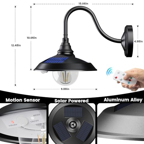Solar Barn Light Outdoor Aluminum 3 Modes Remote (2 Count)