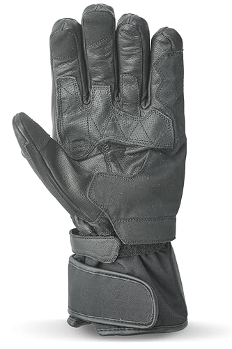 Leather Motorcycle Gloves for Men with Long Cuff Magic Tape Fasteners Bike Riding Gloves with TPU Hard Knuckle Protector Water Resistance and Warm Padded Insulation