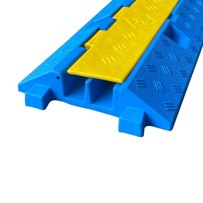 1 Pack Blue Rubber Cable Ramp Hose Cable Protector Ramp 2 Channel 22000Lbs Load Capacity Traffic Speed Bump Wires Power Lines Extension Cord Cover for Indoor Outdoor