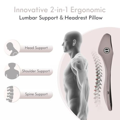 Lumbar Support Pillow and Car Neck Pillow Memory Foam Integrated Lumbar Support Cushion with Headrest Pillow Ergonomic Car Seat Back Support for Head Waist Support Sciatica Pain Relief