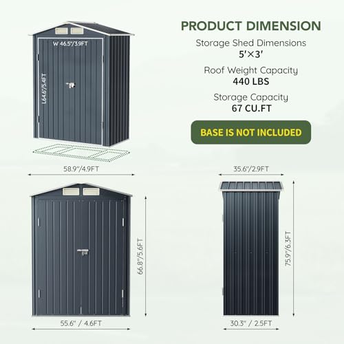 5 x 3 FT Metal Storage Shed for Backyard