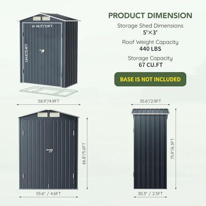 5 x 3 FT Metal Storage Shed for Backyard