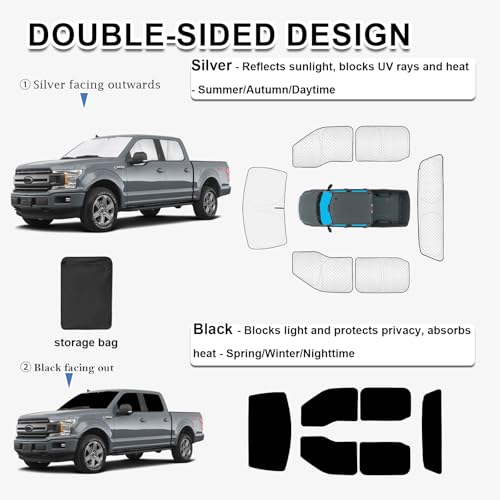 6pcs Thicken Full Window Sun Shades for Ford F