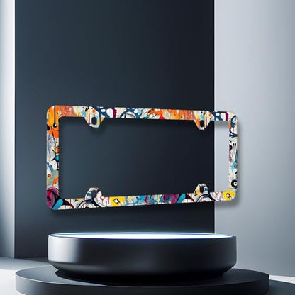 Stainless Steel Abstract Graffiti License Plate Frame 12.3 x 6.3 Inch