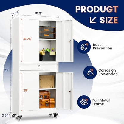 Metal Garage Storage Cabinet with Locking Doors and Adjustable Shelves