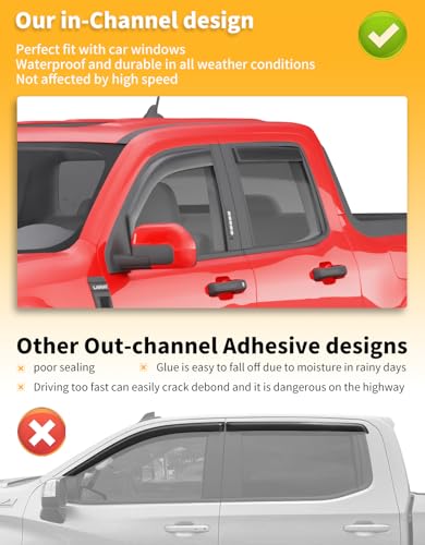 in Channel Window Visors Rain Guards for Ford Maverick 2022 (4 Count)