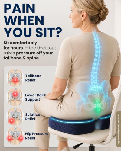 Seat Cushion Memory Foam Chair Cushion for Tailbone Pain Relief