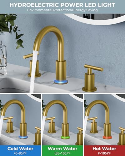 Bathroom Sink Faucet 3 Hole Gold 8 Inch Widespread