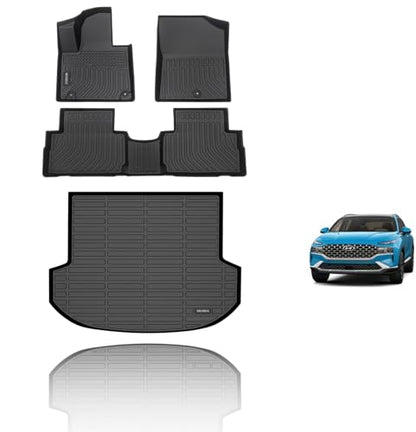 All Weather Floor Mats & Cargo Liner Custom for 2023 2022 2021 Hyundai Santa Fe Automotive Car Mats Floor Liners Trunk Mat Hyundai Santa Fe Floor Mats Cargo Mat Trunk Liner Black