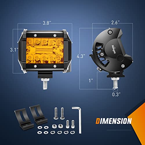 2PC 4Inch Amber Led Pods Triple Row 60W Flood Spot Combo Driving Fog Lights with 16AWG Wiring Harness