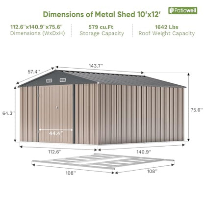 10 x 12 FT Metal Storage Shed for Outdoor with Floor Frame