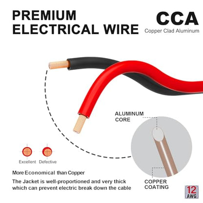 12 Gauge Red Black Wire 50FT (50 Foot)