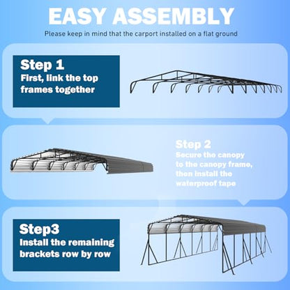 20X30 FT Metal Carport with Reinforced Galvanized Roof