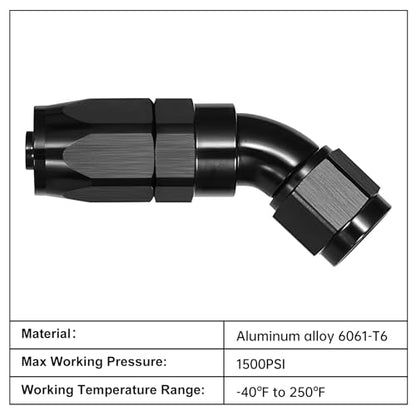 6AN 45 Degree One Piece Full Flow Hose End Fitting Swivel for CPE Braided Hose