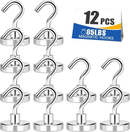12 Pack Magnetic Hooks Heavy Duty 85lbs Strong Magnets