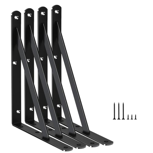 4 Pack L8 x H 6" Black Heavy Duty Shelf Brackets with Screws Metal Shelf Brackets Shelf Support Angle Brackets for Shelves L Brackets Heavy Duty Floating Shelf (4 Count)