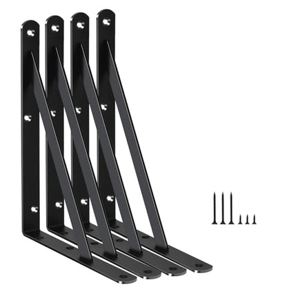 4 Pack L8 x H 6" Black Heavy Duty Shelf Brackets with Screws Metal Shelf Brackets Shelf Support Angle Brackets for Shelves L Brackets Heavy Duty Floating Shelf (4 Count)