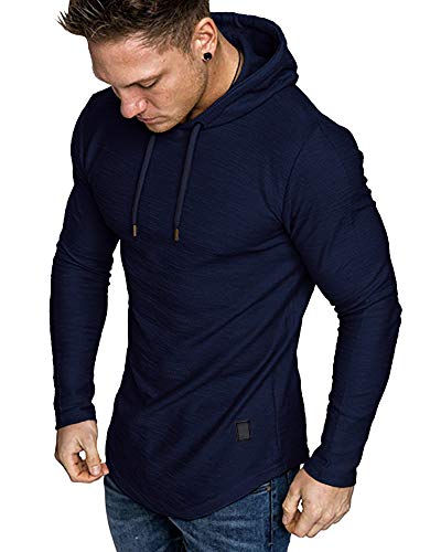 Mens Fashion Athletic Hoodies Sport Sweatshirt Solid Color Fleece Pullover Navy X
