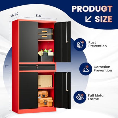 Metal Garage Storage Cabinet with Locking Doors and Adjustable Shelves