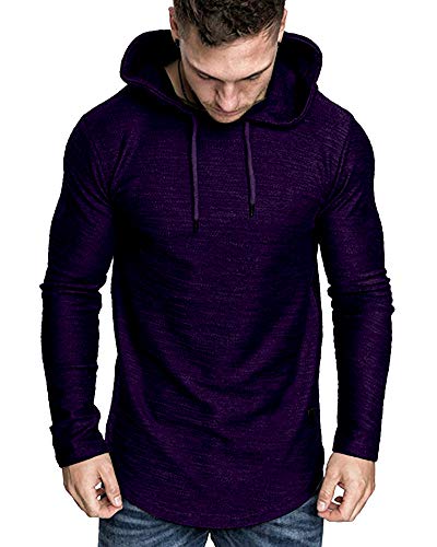 Mens Fashion Athletic Hoodies Sport Sweatshirt Solid Color Fleece Pullover Purple X