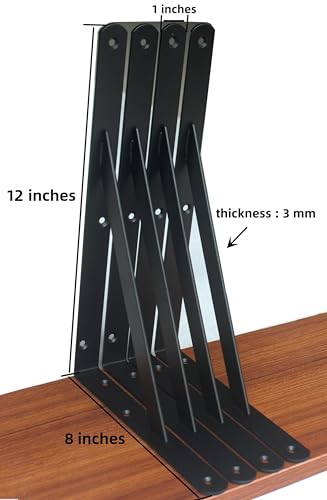 2 Pack L12 x H 8" Black Heavy Duty Shelf Brackets with Screws Metal Shelf Brackets Shelf Support Angle Brackets for Shelves L Brackets Heavy Duty Floating Shelf (2 Count)
