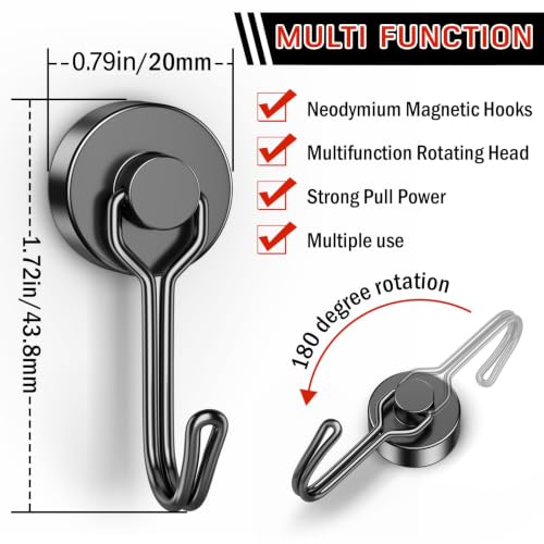 10 Pack Black Magnetic Hooks for Cruise Cabins (10 Count)