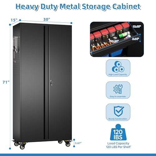 71"H Garage Storage Cabinet with Wheels
